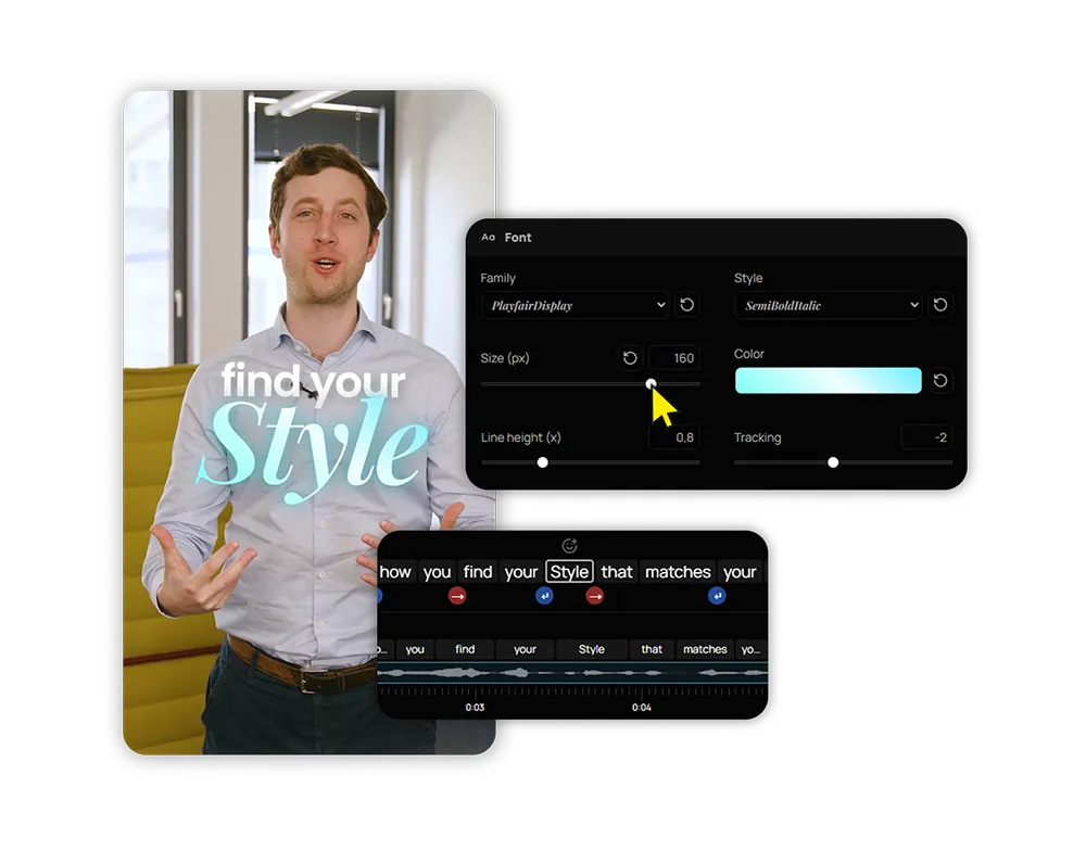 The style controls of the BlitzClip editor with a preview