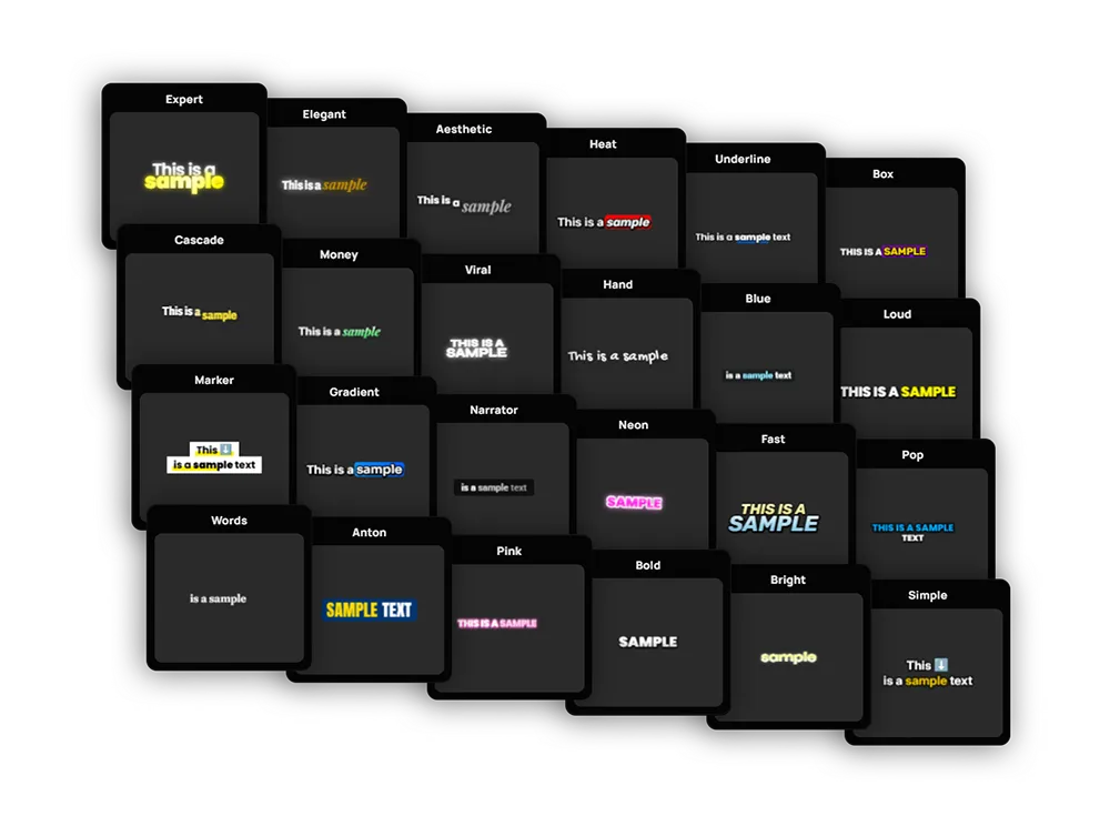 A selection of the caption presets in BlitzClip